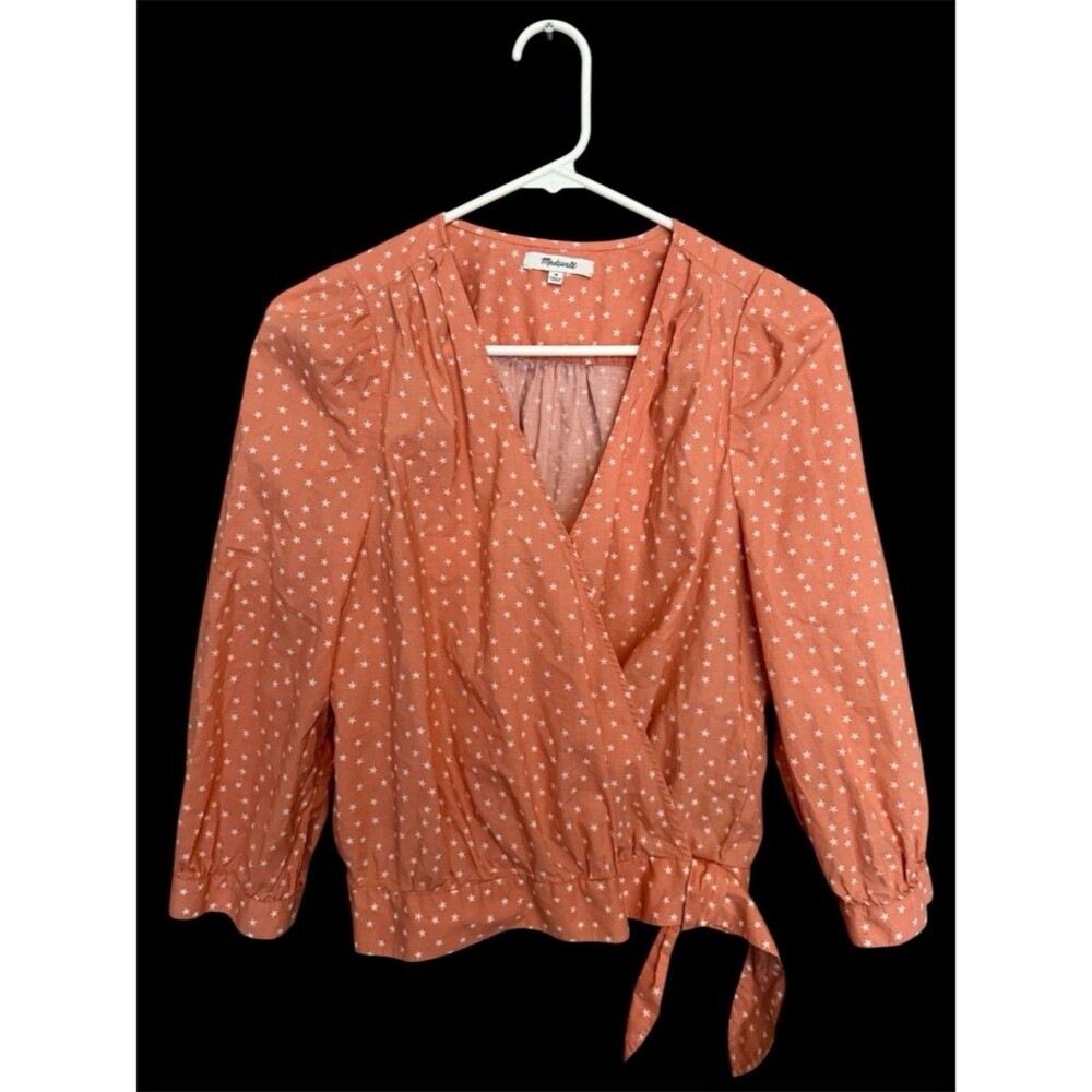 Madewell Coral Star Print Peasant Blouse